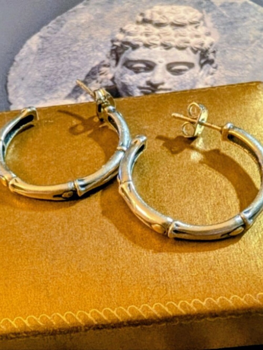 Robert Manse 18kt 925 Bamboo Hoop Earrings ~Retired - Picture 2 of 7